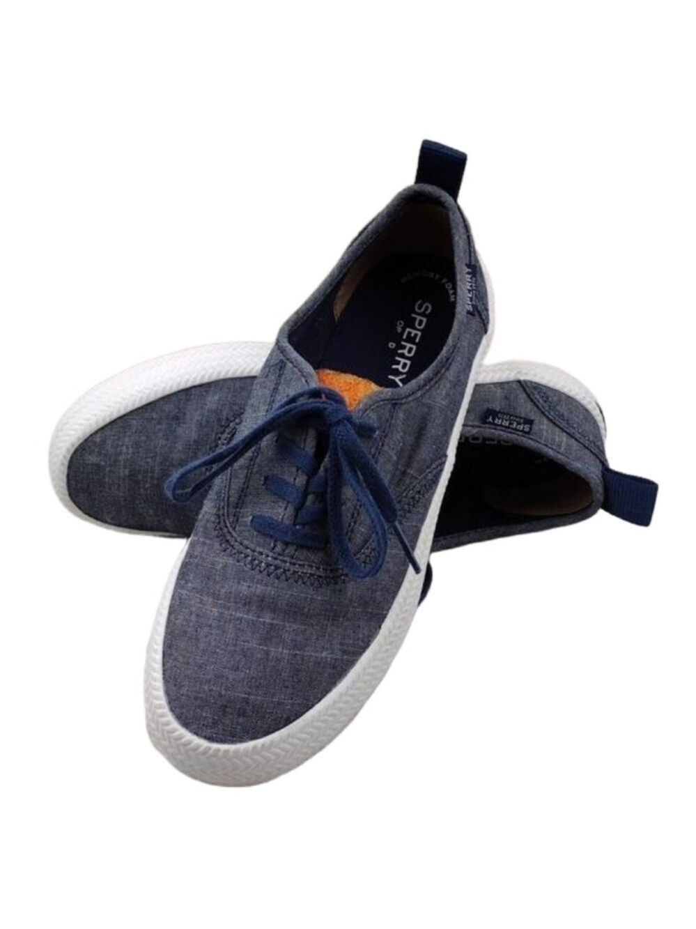 Sperry Chambray Canvas Upper Almond Toe Lace Up Low Top Classic Sneaker